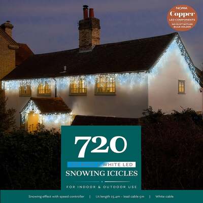 Noma Christmas 240, 360, 480, 720, 960 Snowing Icicle LED Lights with White Cable- White/ Ice Blue, 720 Bulbs