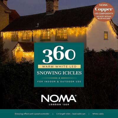 Noma Christmas 144, 240, 360, 480, 720, 960 Snowing Icicle LED Lights with White Cable - Warm White, 360 Bulbs
