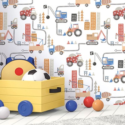 Tiny Tots 2 Construction Wallpaper Red Blue Orange Galerie G78361