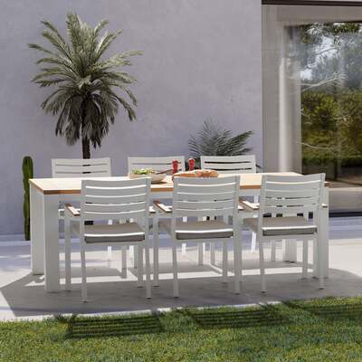 Kettler Elba White Teak and Aluminium 6 Seat Rectangular Dining Set - 2.2m x 1m