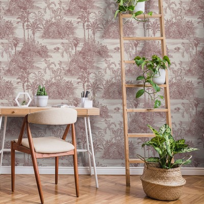Eden Wallpaper Collection Tropical Toile Red Muriva  M37310
