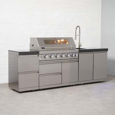 Draco Grills 6 Burner BBQ Modular Outdoor Kitchen with Double Drawers and Sink Unit, Available Now / Without Granite Side Panels