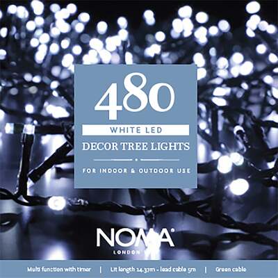 Noma Bright White Outdoor Decor Christmas Tree LED Lights With Green Cable 480, 720, 960, 480 Bulbs