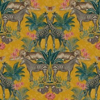 Animal Kingdom Wallpaper Ochre Grandeco A49301