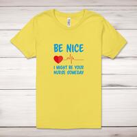 Be Nice Adult T-Shirt – Yellow, Medium