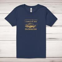 I Love It When She Bends Over Adult T-Shirt – Navy, Small