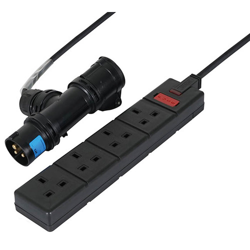 16A T Connect to 4 Way 13A Extension Lead with Titanex Rubber Cable - 2m