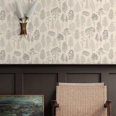 Catskills Woodland Wallpaper Weathered Cedar Taupe - Mini Moderns MMTLG01WC
