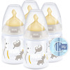 Image of NUK First Choice+ Baby Bottles Set &pipe; 0-6 Months &pipe; Temperature Control &pipe; Anti Colic Vent &pipe; 150 ml &pipe; BPA-Free &pipe; Latex Teat &pipe; Safari (Beige) &pipe; 4 Pack