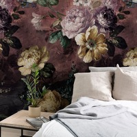 Painted Flowers Wallpaper Burgundy Painted Flower Mural Grandeco A52001