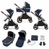 Image of ickle Bubba Eclipse 2in1 Carrycot and Pushchair (Frame: Chrome, Fabric Colour: Midnight Blue, Handle Bars: Tan)