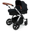 Image of Ickle Bubba Stomp v3 2-in1 Pushchair and Carrycot (Frame: Silver, Fabric Colour: Black, Handle Bars: Tan)