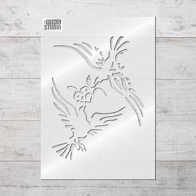 Doves and Rose Vintage Stencil - XL - A x B 48.8 x 65.5 cm (19.2 x 25.7 inches)