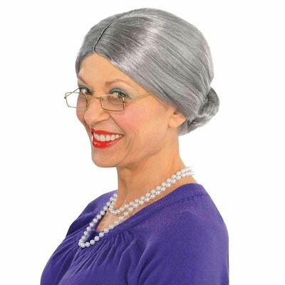 Old Lady Granny Grandma Grey Wig Fancy Dress Costume Accessory