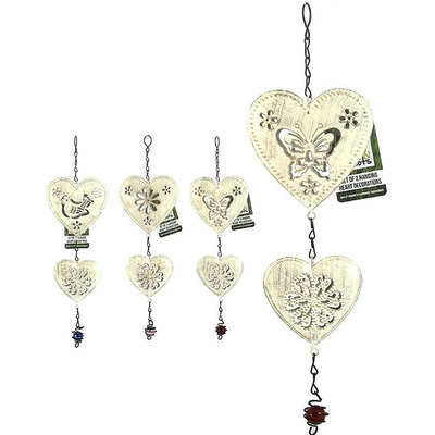 Set Of Vintage Hanging Heart Valentines Garden Ornaments