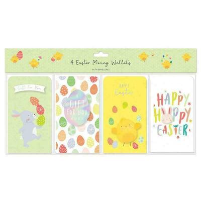 Pack 4 Assorted Easter Money Voucher Wallets Gift Cards & Envelopes
