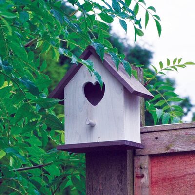 White Wooden Wild Nesting Bird Box With Heart Shaped Entrance