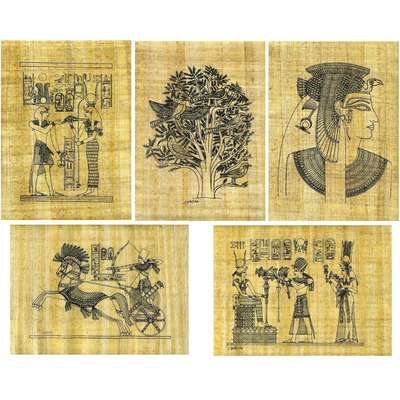 5 Sheets Papyrus Paper With Pre Drawn Egyptian Designs