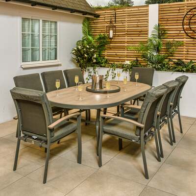 LG Outdoor Monza Aluminium 8 Seat Cushioned Armchair Garden Furniture Dining Set, Mid May 2024