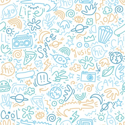 My Kingdom Doodle Blue & Yellow Wallpaper Muriva M45701

