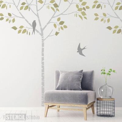 Birch Tree & Swallows Stencil Pack - for walls that are approx 210cm high - Large Tree approx 2m + high