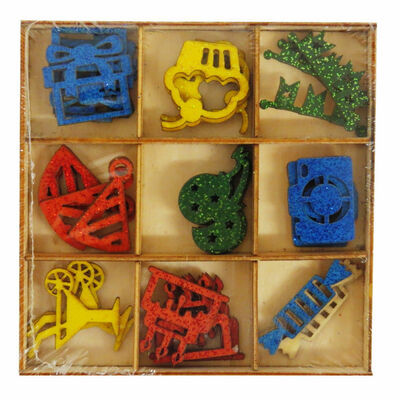 36 Wooden Craft Embellishments MDF Shapes Scrapbooking Card Making Toppers - Christmas Design