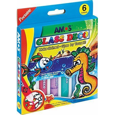 6pk Amos Peelable Paints & Stain Glass Kit With Outliners