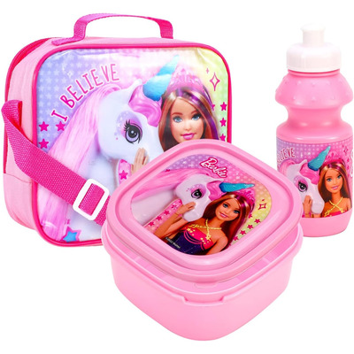 Girls Pink Three Piece Barbie Sandwich Lunch Box Set