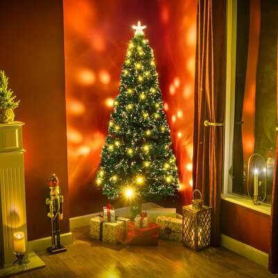 2ft - 7ft Green Fibre Optic Christmas Tree with Warm White LED’s and Fibre Optic Lights, 2FT