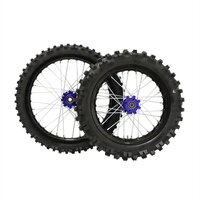 Image of Pit Bike Blue CNC Wheel Set with Kenda Tyres & SDG Hubs - 17''F / 14''R