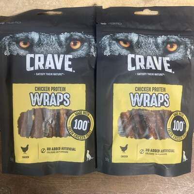 2x Crave Natural Grain Free Chicken Protein Wraps Adult Dog Treats (2x50g)