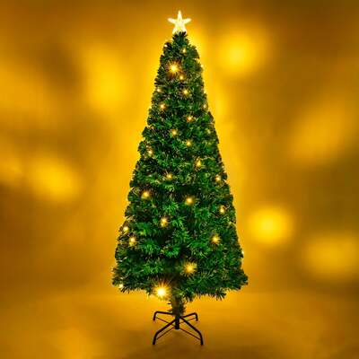 2ft - 7ft Green Fibre Optic Christmas Tree with Warm White LED’s and Fibre Optic Lights, 5FT