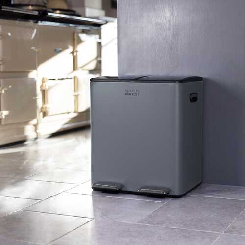 30L Double Compartment Grey Kitchen Bin - 2x 15L