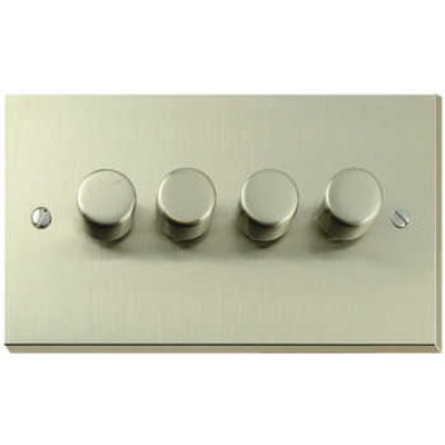 M Marcus Electrical Victorian Raised Plate 4 Gang Dimmer Switches, Satin Nickel (Matt) Finish, 250 Watts 0R 400 Watts - R05.974/250 SATIN NICKEL - 250 WATTS