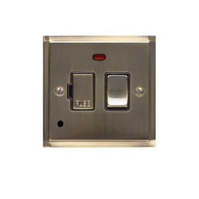 M Marcus Electrical Elite Stepped Plate Fused Spur (Switched With Neon & Cord Outlet), Antique Brass, Black Trim - S91.838.ABBK ANTIQUE BRASS - BLACK INSET TRIM