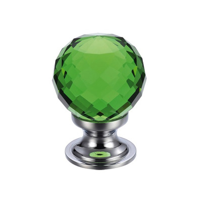 Zoo Hardware Fulton & Bray Green Facetted Glass Ball Cupboard Knobs (25mm Or 30mm), Polished Chrome Base - FCH03CPG GREEN & POLISHED CHROME - 25mm