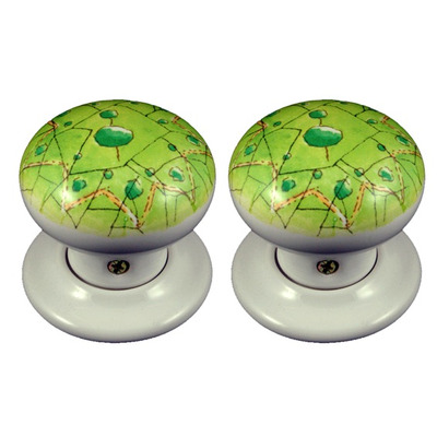 Chatsworth Floral Porcelain Mortice Door Knobs, Topiary Garden - BUL602-7-TOP (sold in pairs) PORCELAIN TOPIARY GARDEN MORTICE KNOB
