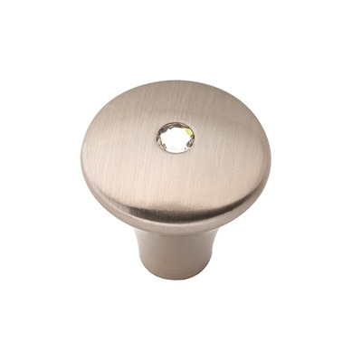 Urfic Siro Round Cabinet Knob (36mm), Satin Nickel Plated With Crystal Detail - 2037-24ZN21J3 SATIN NICKEL PLATED WITH SMALL ROUND CRYSTAL CENTRE