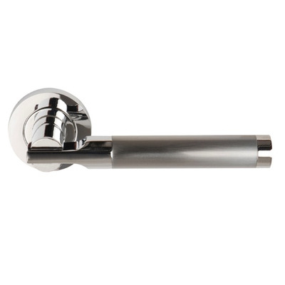 Excel Seriphos Lever On Round Rose, Dual Finish Polished Chrome & Satin Chrome - 3685PCSC (sold in pairs) POLISHED CHROME & SATIN CHROME