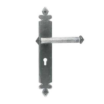 From The Anvil Fleur De Lys Tudor Door Handles (273mm x 40mm), Pewter - 33608 (sold in pairs) EURO PROFILE LOCK (WITH CYLINDER HOLE)