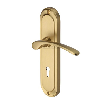 Heritage Brass Ambassador Satin Brass Door Handles - AMB6200-SB (sold in pairs) LOCK (WITH KEYHOLE)