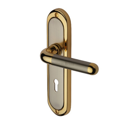 Heritage Brass Vienna Jupiter Finish, Satin Nickel With Gold Edge Door Handles - VIE3300-JP (sold in pairs) LOCK (WITH KEYHOLE)