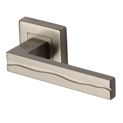 Heritage Brass Amazon Door Handles On Square Rose, Satin Nickel - SQ5440-SN (sold in pairs) SATIN NICKEL