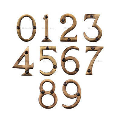 Heritage Brass 0-9 Screw Fixing Numerals (51mm - 2"), Antique Brass - C1567-AT ANTIQUE BRASS - 0