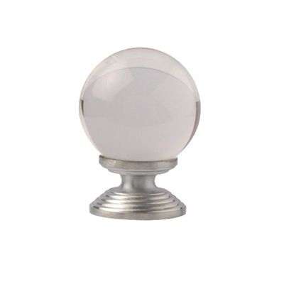Excel Clear Round Glass Cupboard Knobs (35mm), Satin Chrome - 4851 SATIN CHROME - 35mm