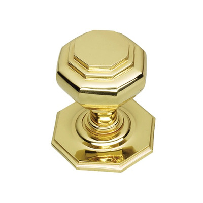 Prima Octagonal Centre Door Knobs (60mm Or 67mm), Polished Brass OR Unlacquered Brass - PB15 UNLACQUERED BRASS - 67mm