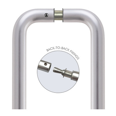 Zoo Hardware Architectural Aluminium Back To Back Pull Handles (19mm OR 22mm Bar Diameter), Satin Aluminium - ZAAD150BSABB SATIN ALUMINIUM - 19mm x 300mm c/c