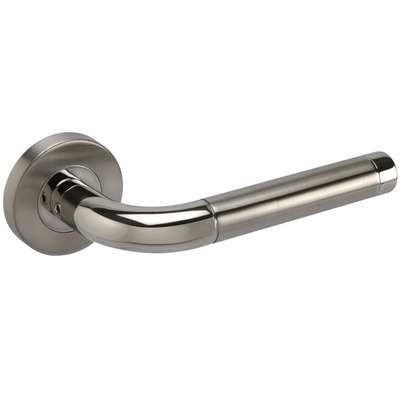 Access Hardware Curved Duo Door Handles On Round Rose, Dual Finish Polished & Satin Stainless Steel - B3210D (sold in pairs) DUAL FINISH: POLISHED STAINLESS STEEL & SATIN STAINLESS STEEL