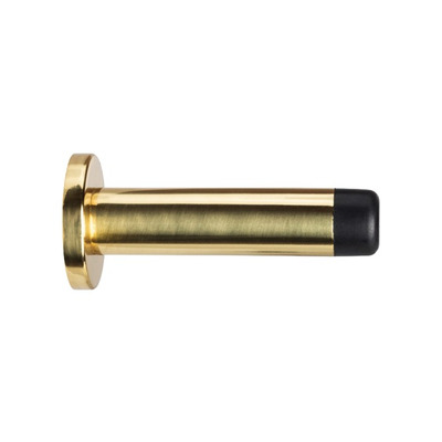 Carlisle Brass Cylinder Wall Mounted Door Stop With Rose (70mm Projection), Satin Brass - AA21SB SATIN BRASS - 70mm