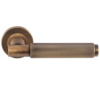 Carlisle Brass Varese Knurled Door Handles On Round Rose, Antique Brass - EUL050AB (sold in pairs) ANTIQUE BRASS